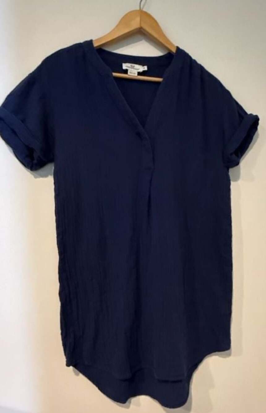 Vineyard Vines Women's Navy Blue Cotton Gauze Popover Short Sleeve Dress